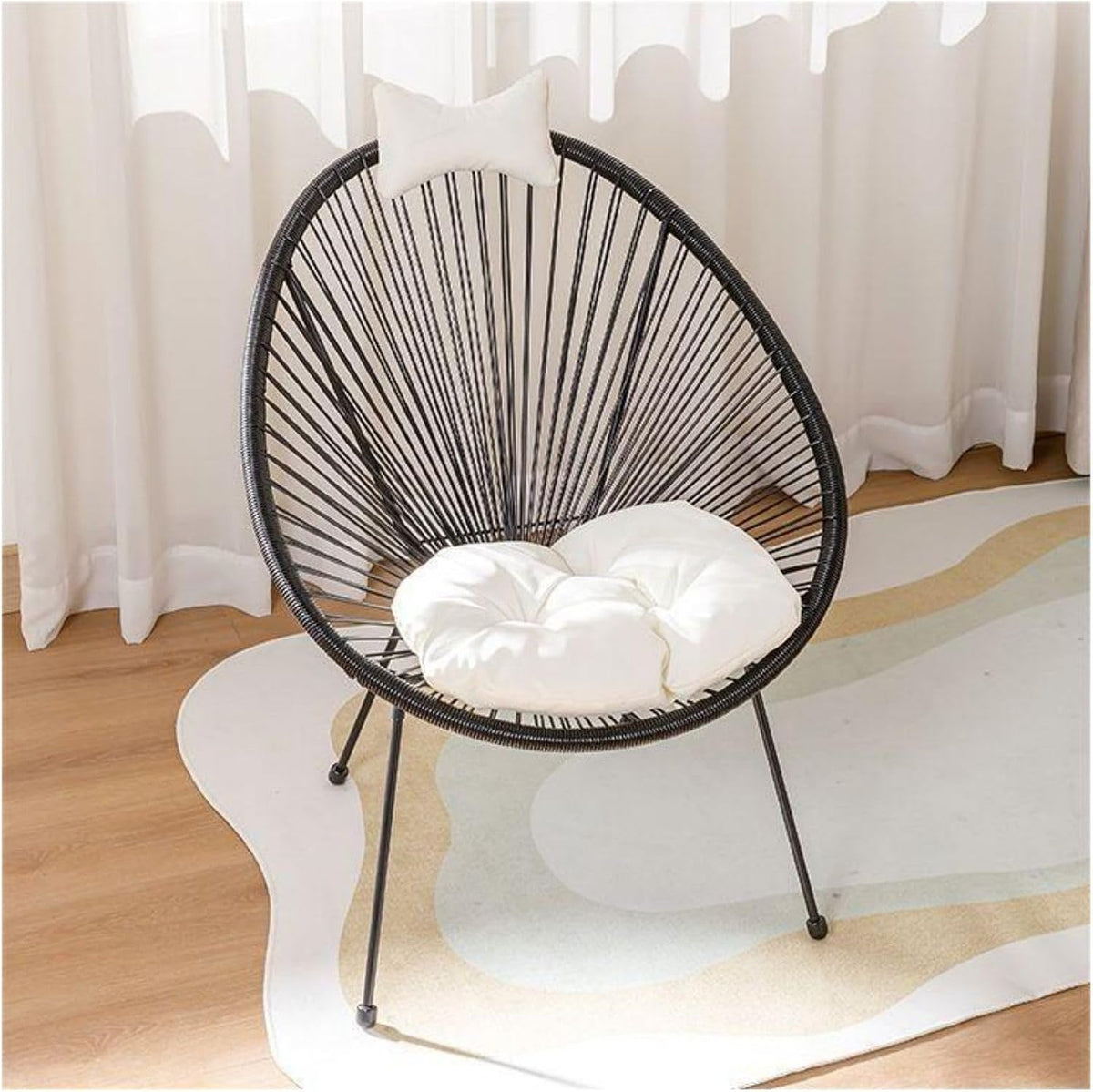 XRBCNMM Chaise d'extérieur en rotin Papasan avec coussin doux, parfaite pour terrasse et jardin (1 chaise noire)