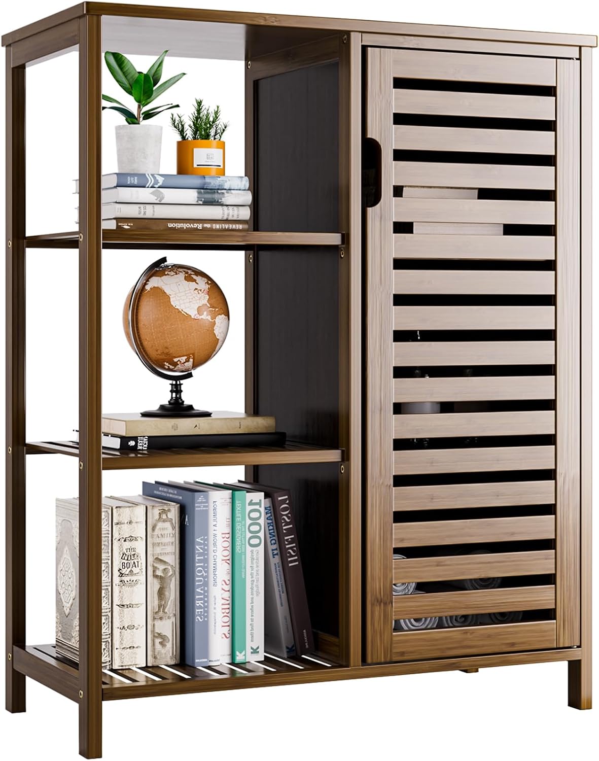 HITNET Armoire de Rangement pour Salle de Bain, Meuble d'Organisation de Table d'appoint de Cuisine en Bambou Autoportant