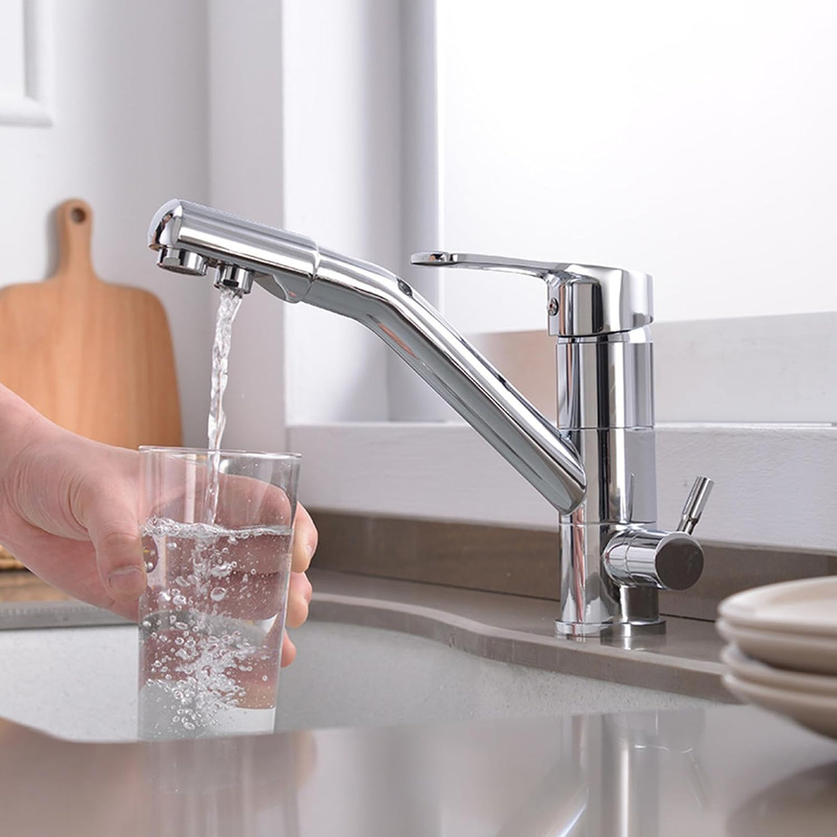 ZPSPZ Mitigeur Cuisine 3 Voies Osmoseur Pivotant Robinet D'Évier de Cuisine Laiton 3 en 1 Robinet 3 Voies Cuisine-Chrome