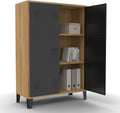 IDMarket - Armoire Basse Ester 2 Portes métal Noir et Contour Bois Design Industriel