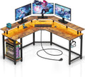 Rolanstar Bureau Gaming d'angle en L avec LED, Prises et Ports USB, 135 x 135 cm, Table d'Ordinateur avec Support Écran, Rangement et 2 Crochets
