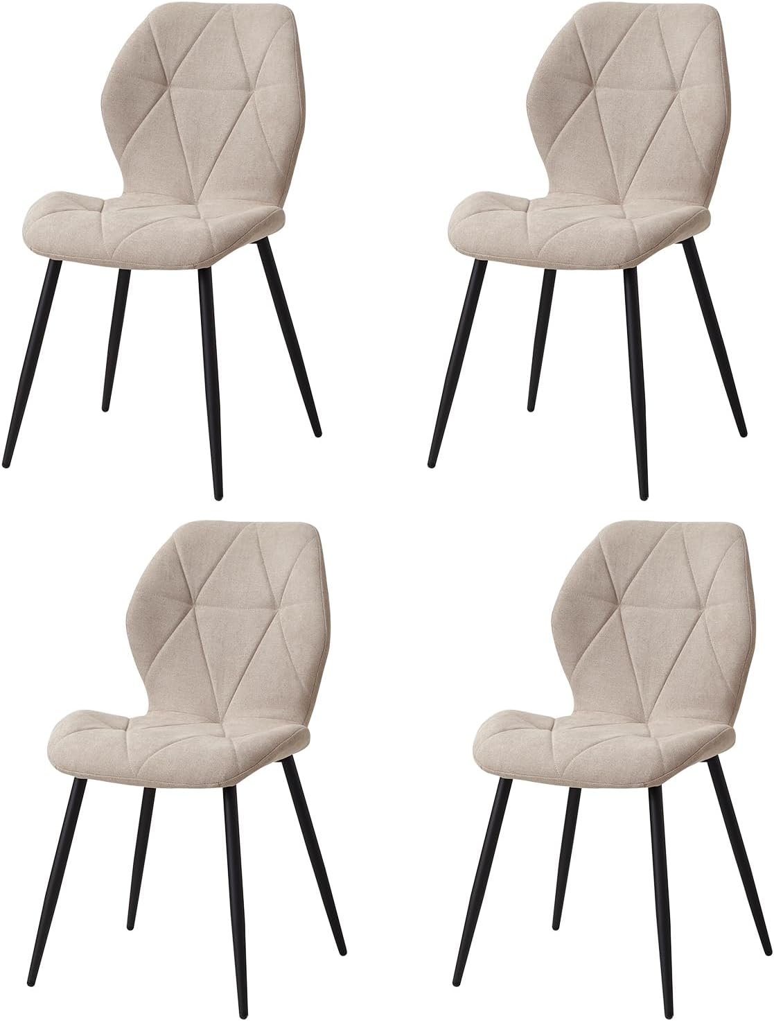 GrandCA HOME Lot de 4 Chaises de Salle à Manger, Chaises de Cuisine Nordiques, Chaises Rembourrées avec Pieds en Métal, Coussins en Tissu Losange