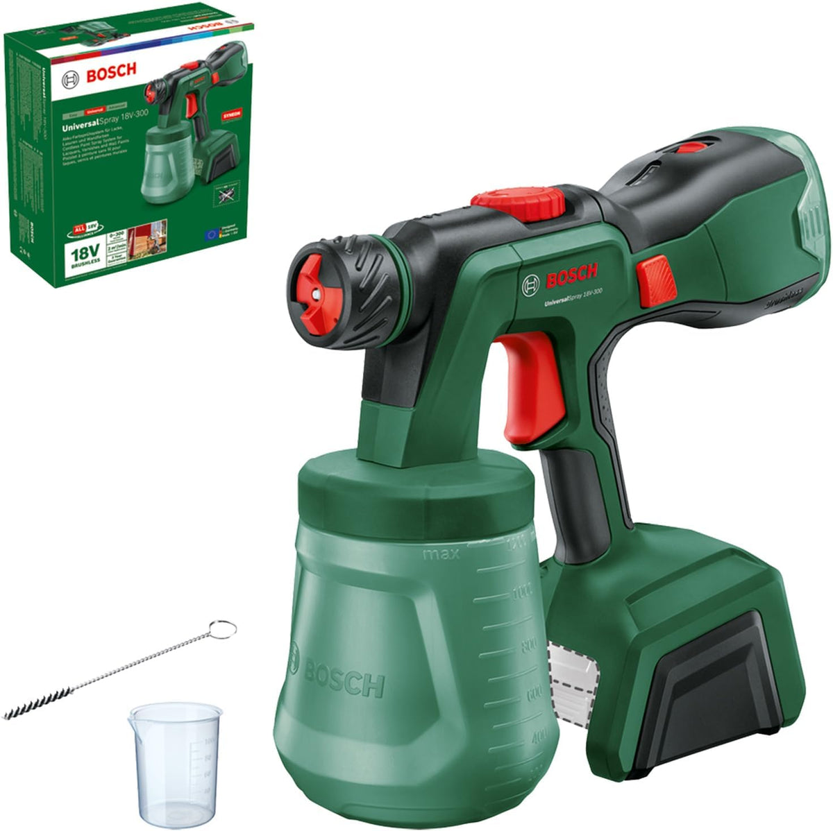 Bosch Pistolet à peinture sans fil UniversalSpray 18V-300 (pulvériser peintures, vernis/laques à dispersion/latex, 2m²/min, rés. 1 200 ml, syst. 18V
