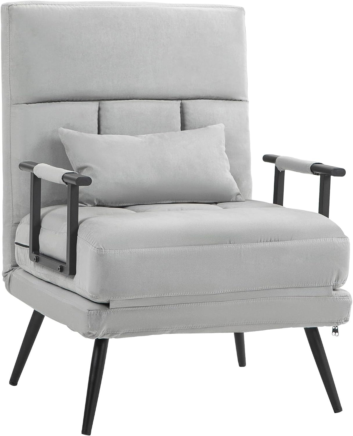 HOMCOM Canapé lit Convertible 1 Place Fauteuil de Salon 3 en 1 Dossier inclinable 5 Positions, accoudoirs et Coussin, Effet Velours, Gris