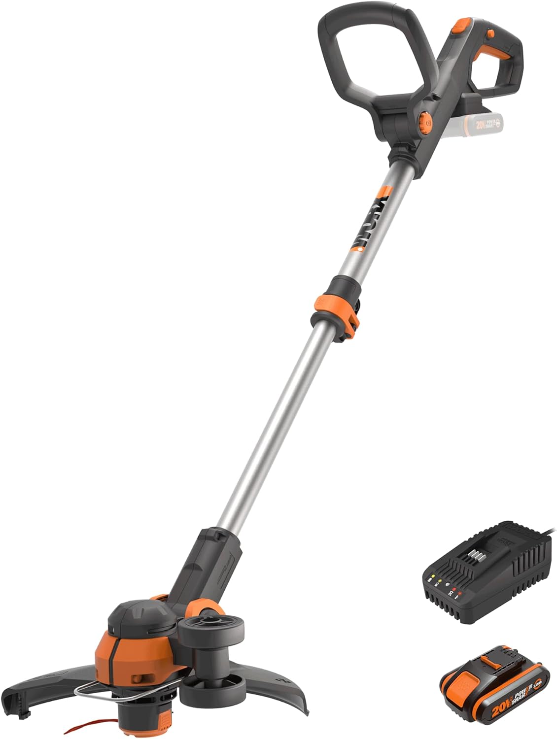 WORX Coupe Bordure sans Fil avec Batterie Ø30cm WG163E.2 Coupe-Herbe Débroussailleuse Batterie Électrique avec 1pc 2.0Ah 20V Powershare 1.65mm 3m Fil