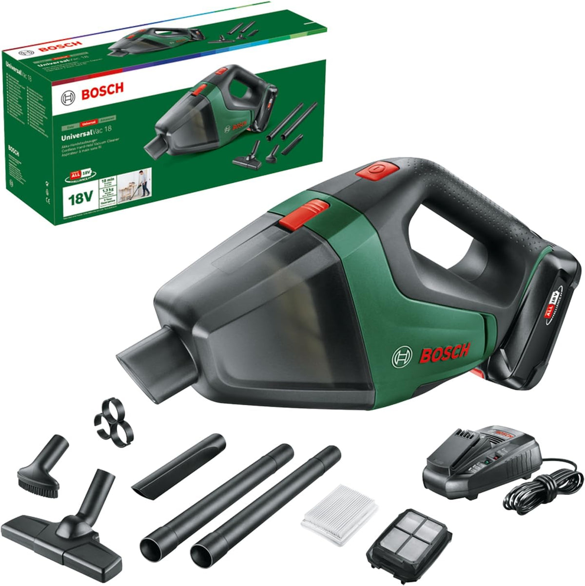 Bosch Aspirateur sans Fil UniversalVac 18 (Batterie 2,5 Ah, système 18 V, dans Une boîte en Carton)