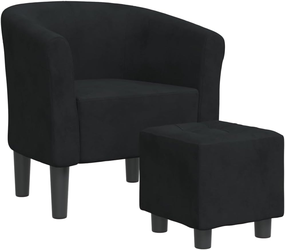 vidaXL Fauteuil Cabriolet avec Repose-Pied, Chaise avec Accoudoirs, Canapé avec Dossier, Siège Rembourré Salon Chambre, Noir Velours