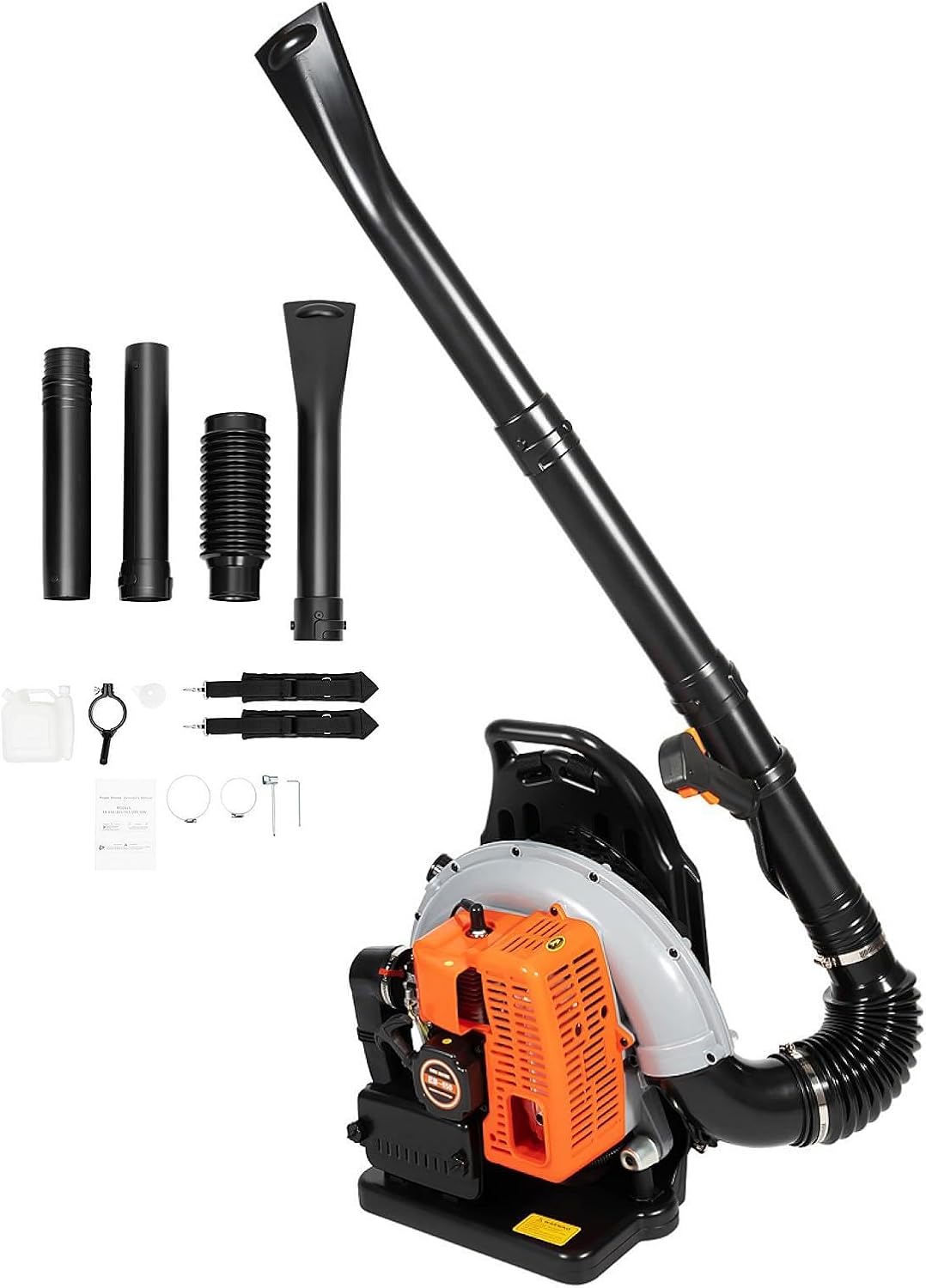 65CC 3,6CV Souffleur Thermique Essence Souffleur Feuille 2 Temps Moteur 0,3 m³/s Professionnel Souffleurs de Feuilles avec 4 Tuyaux & 2 Sangles