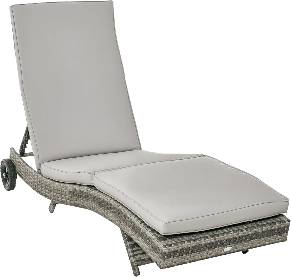 Outsunny Bain de Soleil transat Grand Confort - Dossier inclinable 5 Positions roulettes - Matelas déhoussable Inclus - résine tressée Grise