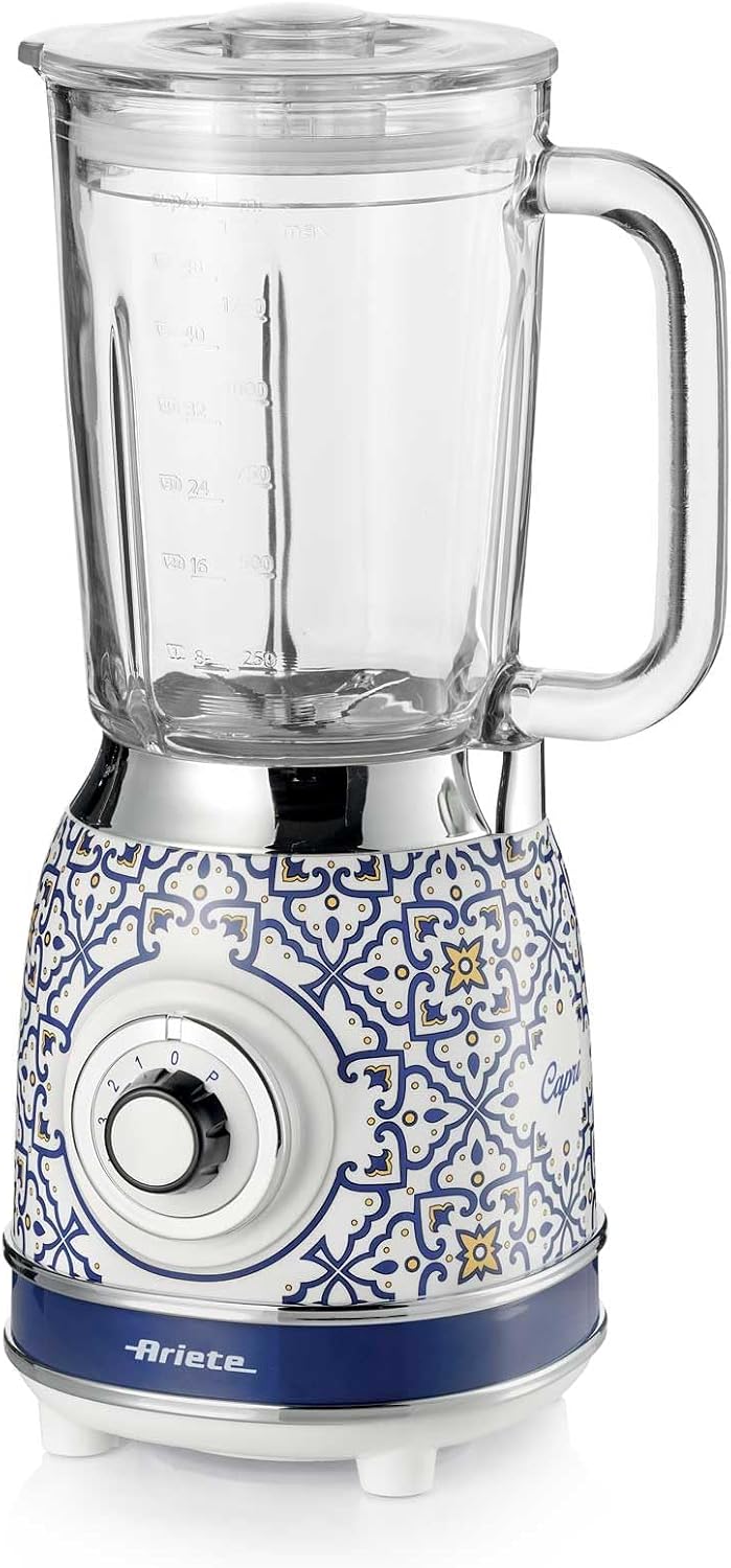 Ariete 583 Capri, Blender Mixeur Électrique en Verre de 1,5 Litres, 4 Vitesses + Pulse avec Fonction Broyeur de Glace, 4 Lames en Acier Inox