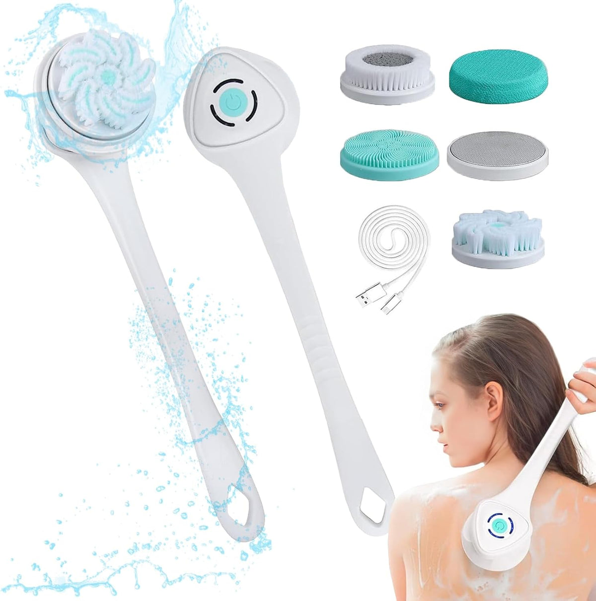 Brosse électrique sonique pour le corps, Brosse de bain sans fil 5 en 1 pour récurer le dos