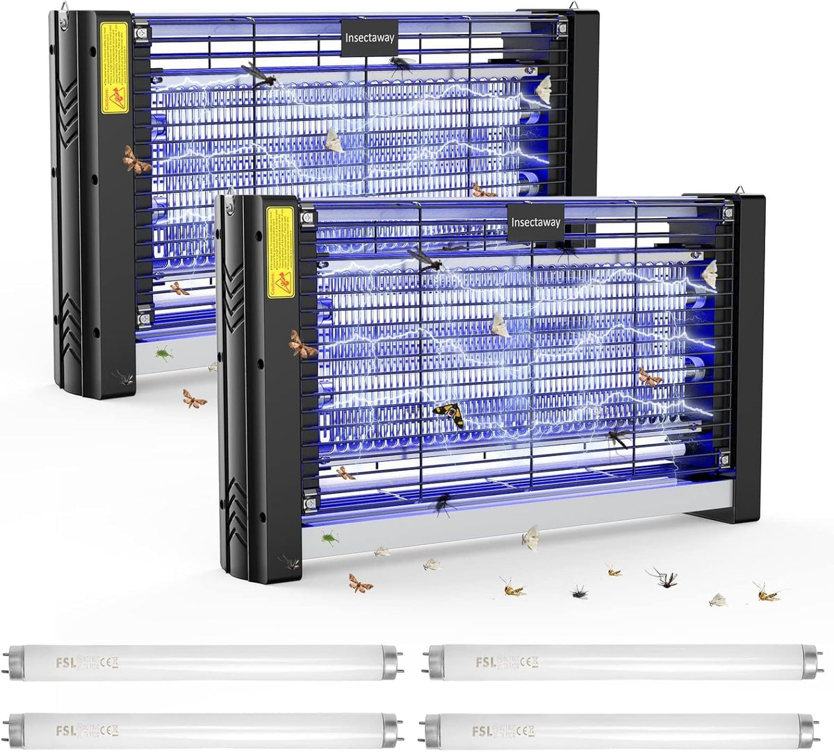 Tue Mouche Electrique Format XXL 2PCS, 2400V Lampe Anti-Moustique, Interieur 20W 2 lumière UV, Pièges à Mouche Tueur Lampe, Destructeur d' Insectes