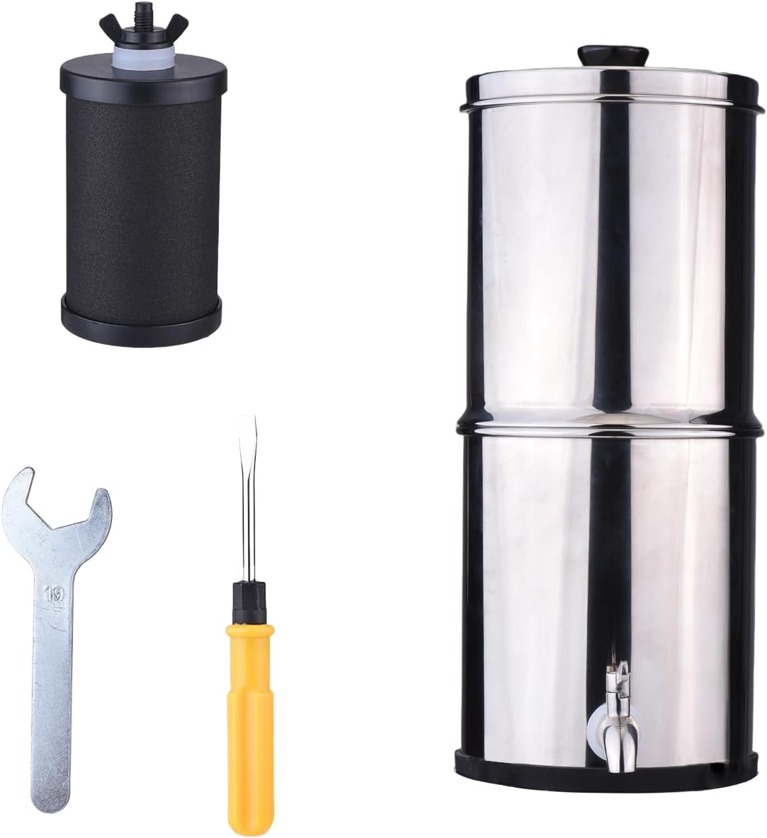 VGEBY Système de Filtre à Eau Filtre à Eau par gravité en Acier Inoxydable 1 Gallon Filtration de 5000 Gallons Purificateur d'Eau de Comptoir sans