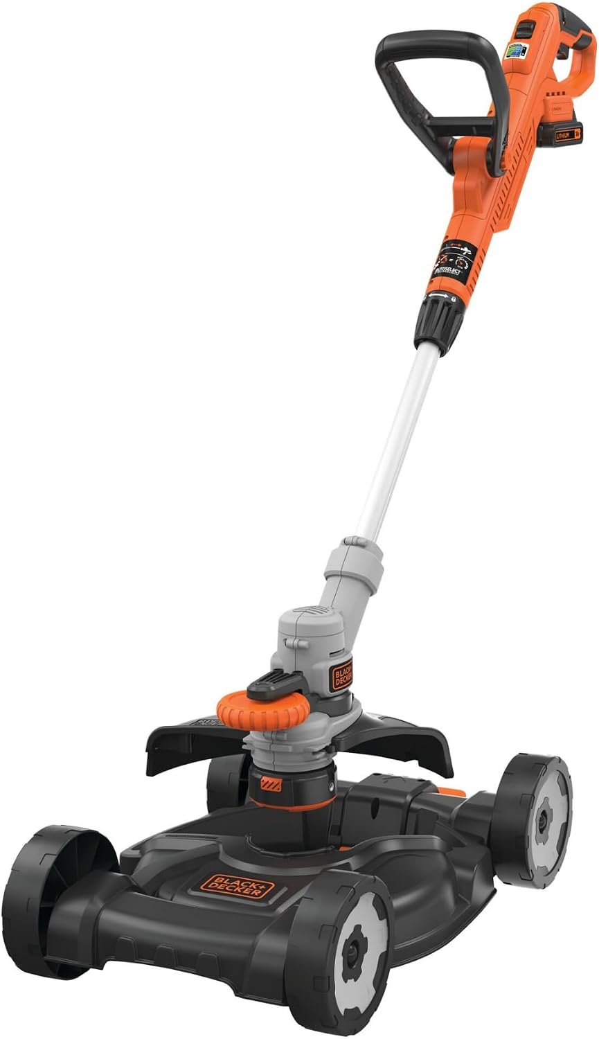 BLACK+DECKER Coupe-Bordures sans Fil 18V POWERCONNECT 3-en-1, Coupe-Herbe, Dresse-Bordures & Tondeuse légère pour Petits Jardins, STC1820CM-QW