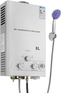 Chauffe-eau instantané GPL, 16 kW, capacité 8 l, eau chaude instantanée avec pommeau de douche et tuyau, chauffage à eau mobile au gaz, pour camping