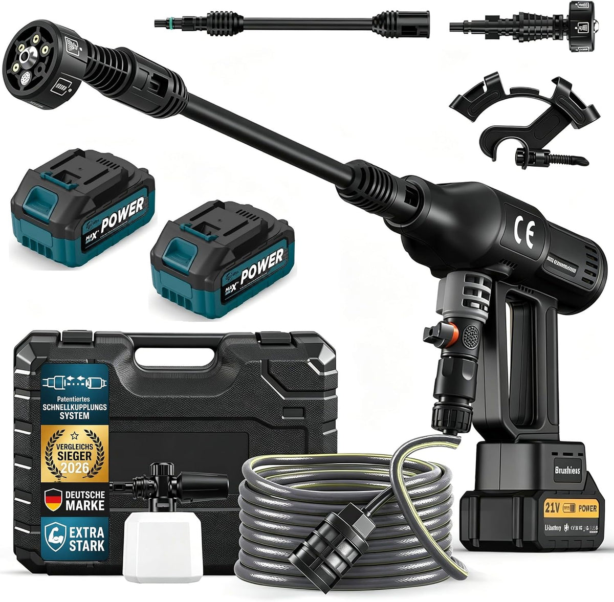Nettoyeur Haute Pression sans Fil 120 Bar avec 2X Batteries 4.0Ah, Moteur sans Balais 1500W & Écran Tactile, 4 Niveaux de Pression (600 L/h)