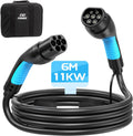 EVDANCE Câble Recharge Voiture Electrique 11kW (16A, 3-Phase, 6m) Câble Type 2 Portable Charge Rapide Chargeur Mode 3 avec Sac de Transport Compatible