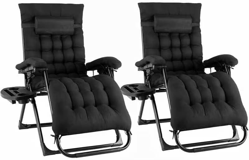 TLGREEN Lot de 2 transats Jardin extérieur Pliables, Bain de Soleil avec Coussin, Fauteuil élargie, Dossier réglable, Porte-gobelet