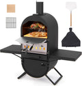 GOPLUS Four a Pizza à Bois, 31cm Pierre à Pizza, Pelle à Pizza, Grille de Cuisson, Thermomètre & Housse de Protection