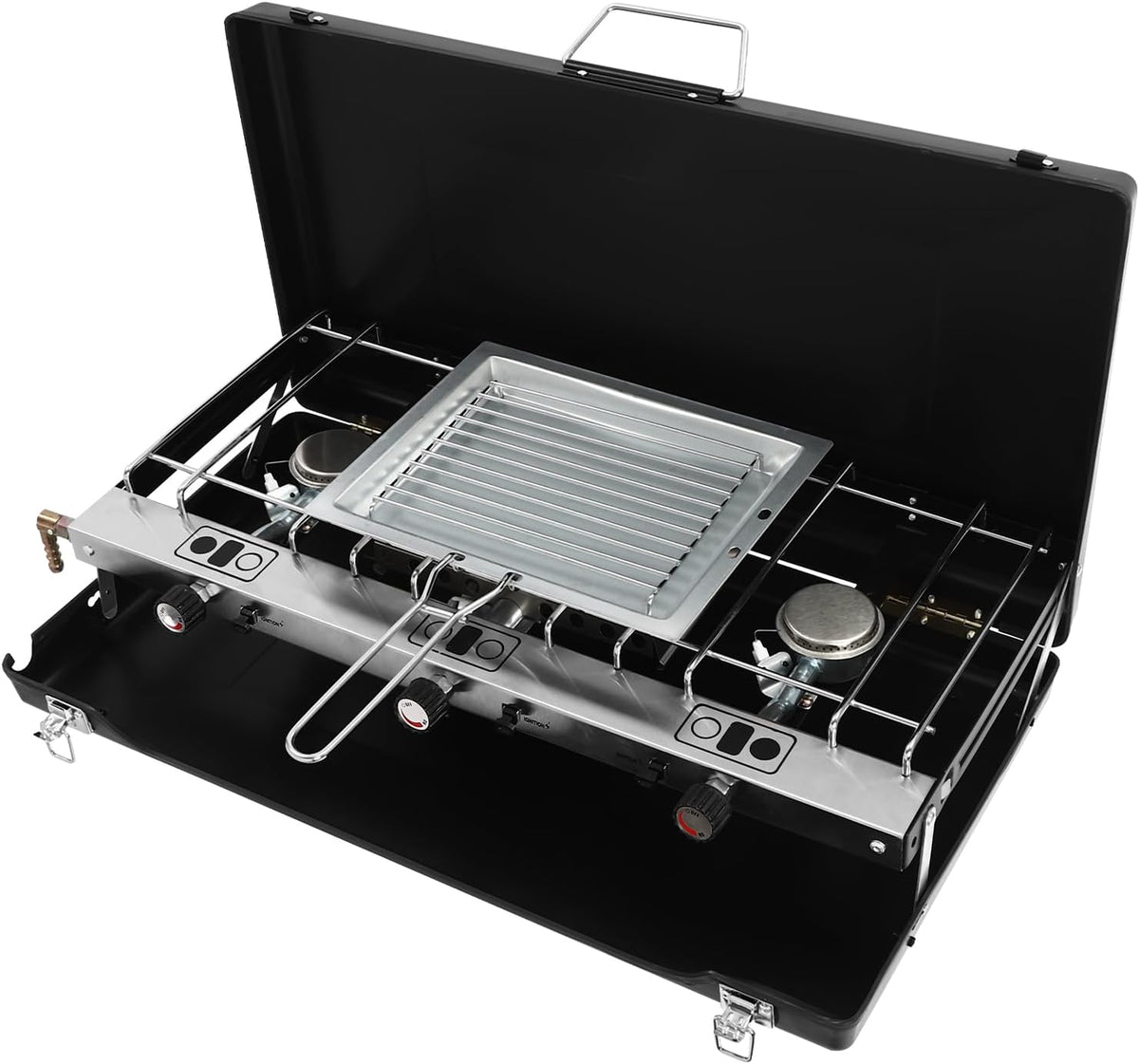 Réchaud à gaz à 3 feux noir, plaque de cuisson portable au propane, au butane, réchaud de camping, réchaud à tabouret, cuisinière à gaz