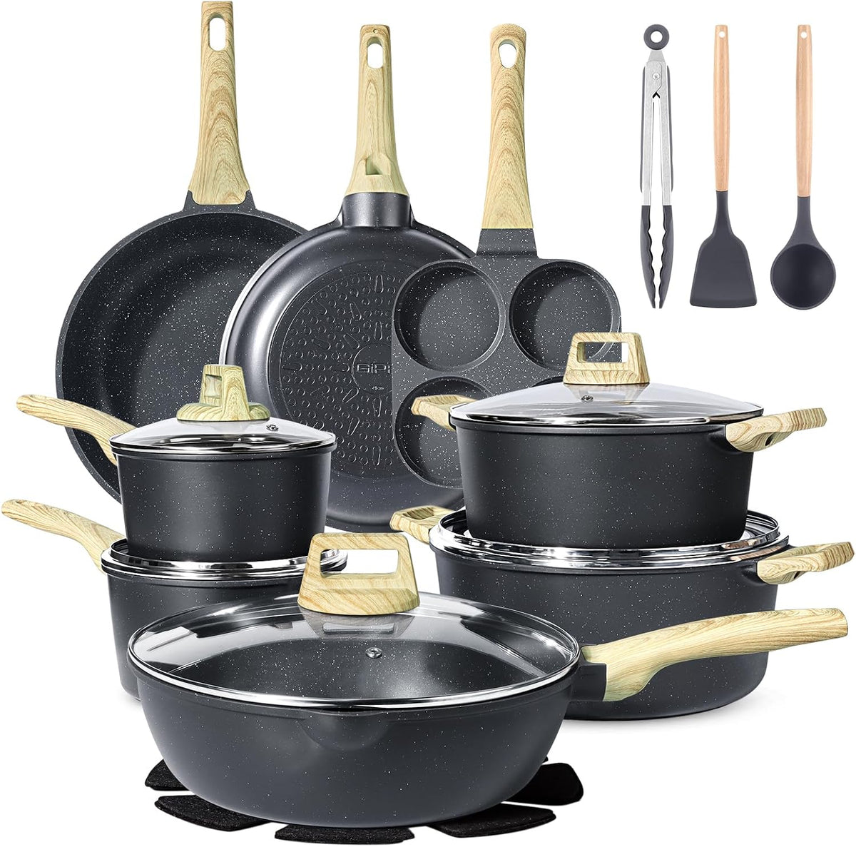 GiPP 22 Pièces Batterie Cuisine Antiadhésive Tous Feux y Compris Induction