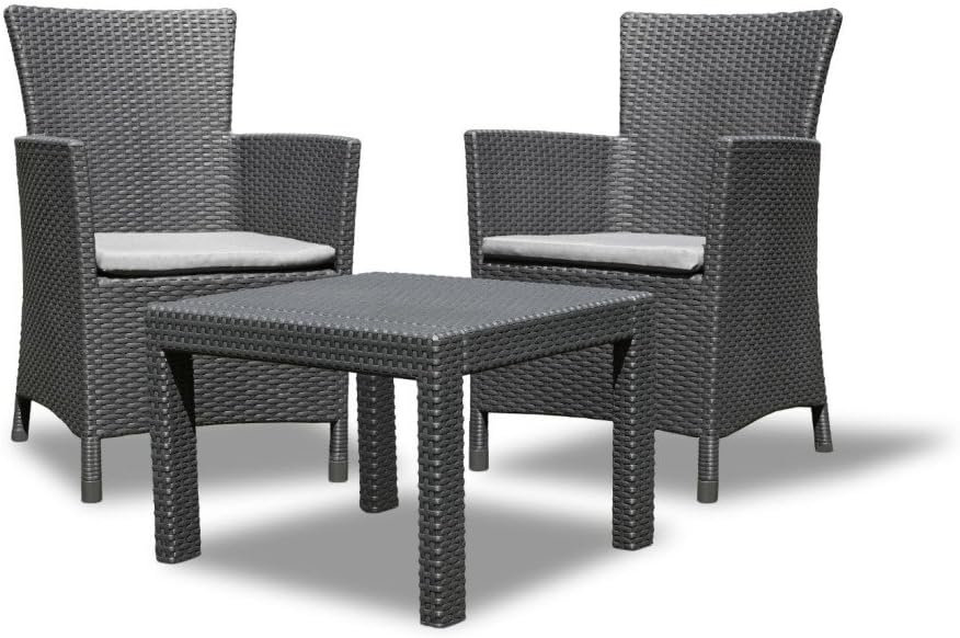 KETER Salon de jardin Keter Rosario 2 fauteuils et table, aspect rotin, graphite
