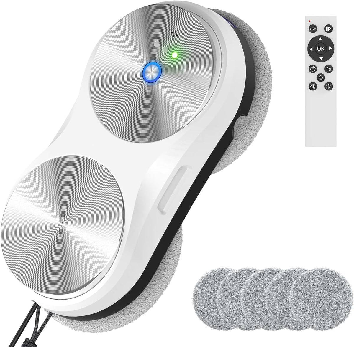 Kouamor Robot Lave-Vitre Électrique avec Télécommande, Cordon de Sécurité et Réservoir 80ml, Aspiration Puissante 5600Pa