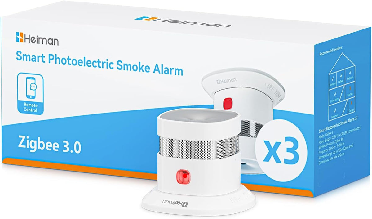Heiman Détecteur de Fumée Zigbee 3.0 HS1SA-E-PLUS, Detecteur de Fumée Intelligent, Pile Remplaçable 5 Ans, Capteur Photoélectrique