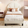 Lit Enfant 90×200cm Velours Beige, Cadre de lit rembourré tête de lit Confort, sommier à Lattes Inclus, lit Simple 1 Place pour Chambre Fille (Beige