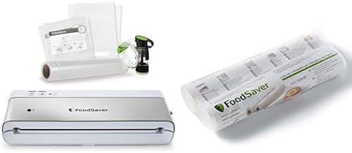 FoodSaver VS0100X Machine Sous Vide Alimentaire Compacte avec Accessoire Portatif, 3 Rouleau et 4 Sacs Sous Vide Inclus, argent avec finition blanche