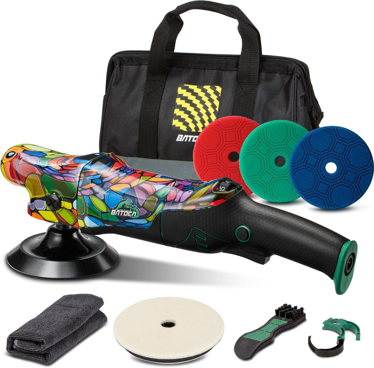 BATOCA P2 Kit Polisseuse 1000W Haut Couple, Lustreuse Rotative 150mm Heavy-Duty Correction Peinture Profonde, Clip de Câble & Outil Pad 3-en-1
