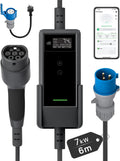 dé Chargeur Voiture Electrique 7kW APP 6m, 1-Phase, 6A-32A Chargeur Voiture Electrique Type 2 P17 avec Puissance Réglable à Distance