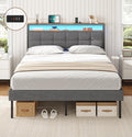 AOGLLATI Lit 2 Personnes avec Multiprise et LED Réglable, Cadre de Lit 140x190 avec Sommier Métal, Capitonnée en Lin Gris, sans Matelas