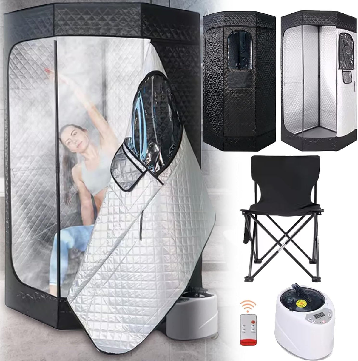 Tente Sauna, 1200W Générateur Vapeur Cabine Sauna pour Maison L'extérieur Minuterie Tente Sauna Portable Et 9 Niveaux Température avec Sauna Vapeur