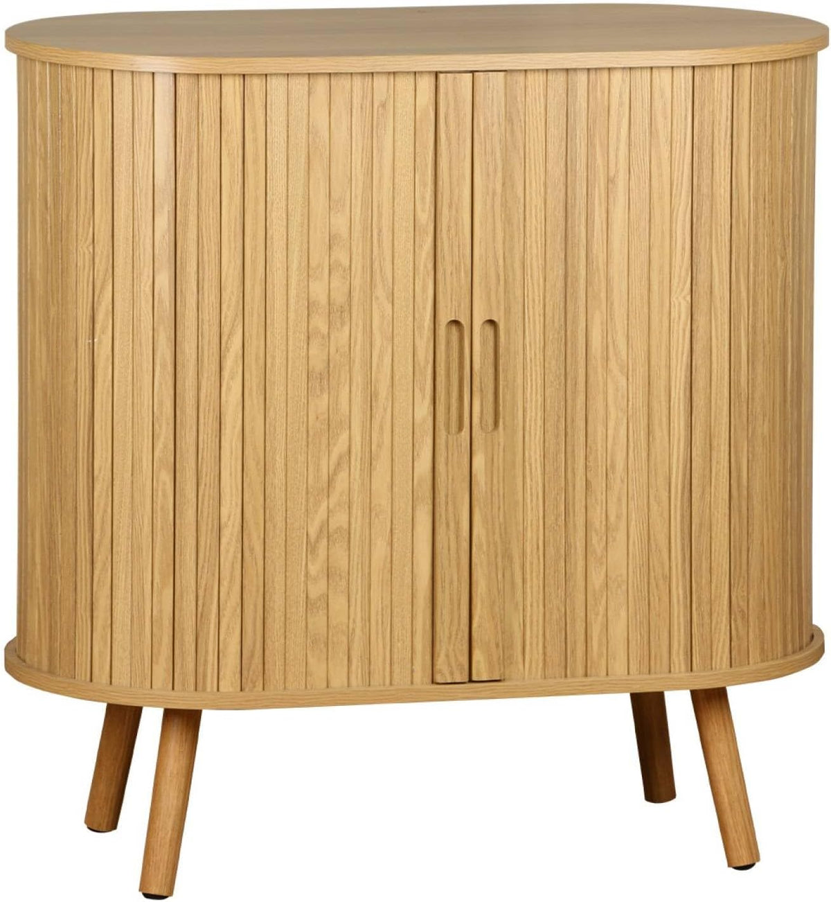 sweeek - Buffet Portes 2 coulissantes avec étagère. décor Bois rainuré. Buffet Bas. L 80 x P 40 x H 80cm