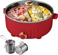 ARTSIM Hot Pot, Feu à Trois Vitesses Fondue Chinoise Electrique Convient Aux FêTes d'anniversaire (avec 2 Filets Non éTanches), Red