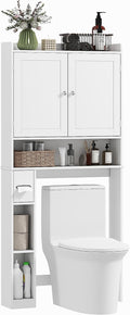 HOMCOM Meuble WC Dessus de Toilette ou Machine à Laver, Armoire au-Dessus des Toilettes avec 2 Portes, 3 Compartiments Ouverts, étagère réglable