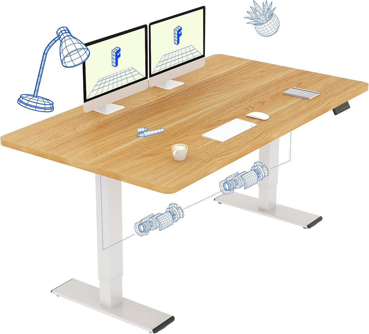 FLEXISPOT Bureau Assis Debout 140x70 avec 2 Moteurs Puissants, Charge 120kg, Bureau Électrique avec Fonction Mémoire (Cadre Blanc+Plateau Érable)