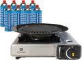 KEMPER - Barbecue Grill 2 en 1 Réchaud gaz piézo 2200 W + Plaque Grill + 8 Cartouches gaz Butane Camping