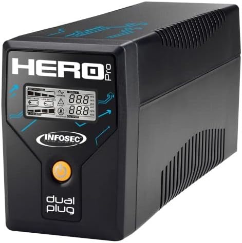INFOSEC Onduleur Hero Pro Dual Plug 700 - - UPS PC, écran, Box, TV, 1 Prise FR/Schuko 3 Prises IEC, ASI 700VA/360W