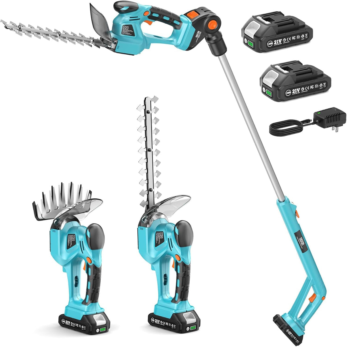 SEESII Brushless Telescopique Taille Haie: 4-en-1 Cisaille à Gazon 160mm & Taille Haies sans Fil 200mm, 2×2,0Ah Batteries