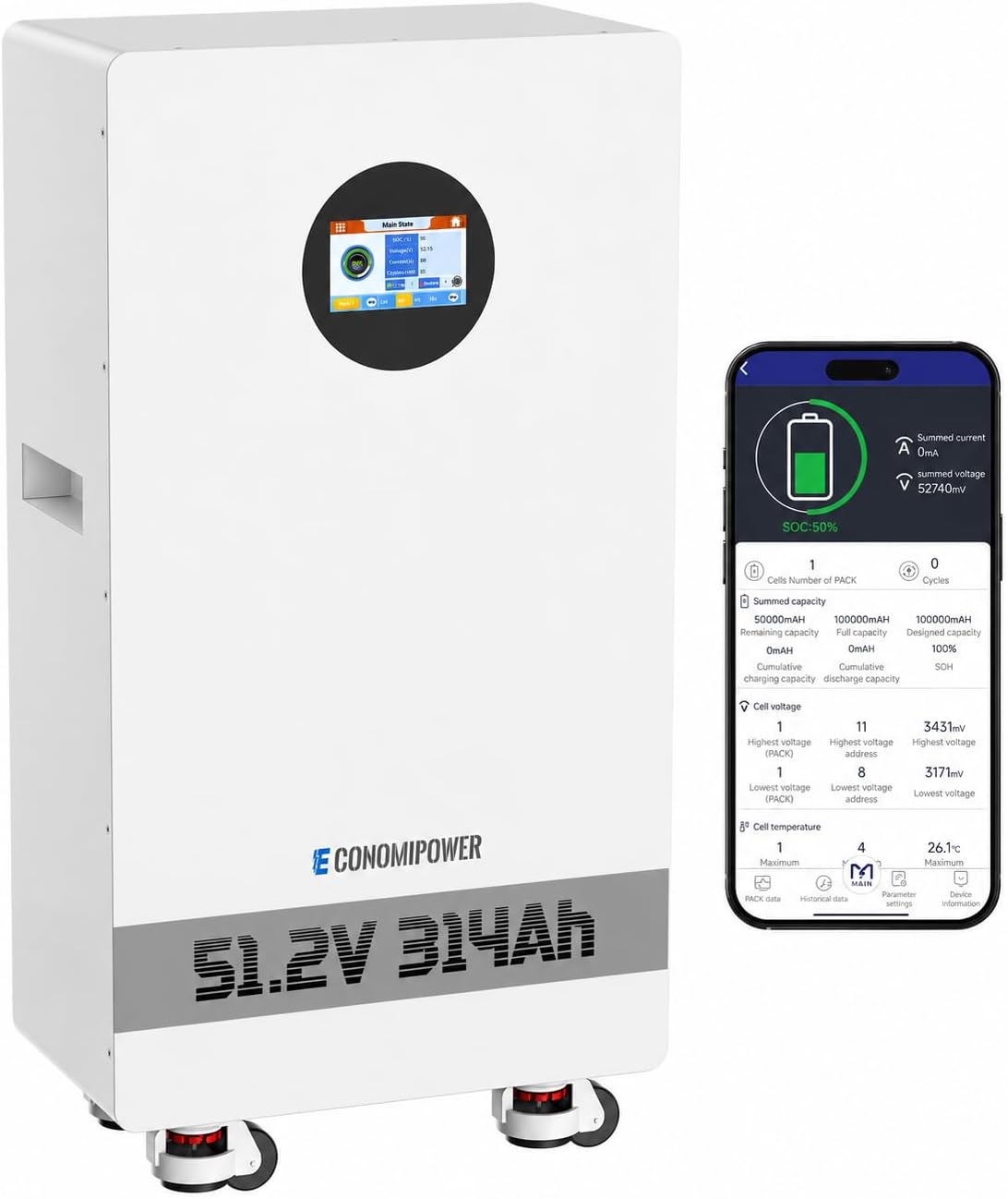 Lifepo4 Batterie LiFePO4 48 V 300 Ah avec BMS 200 A, mémoire solaire 16 kWh