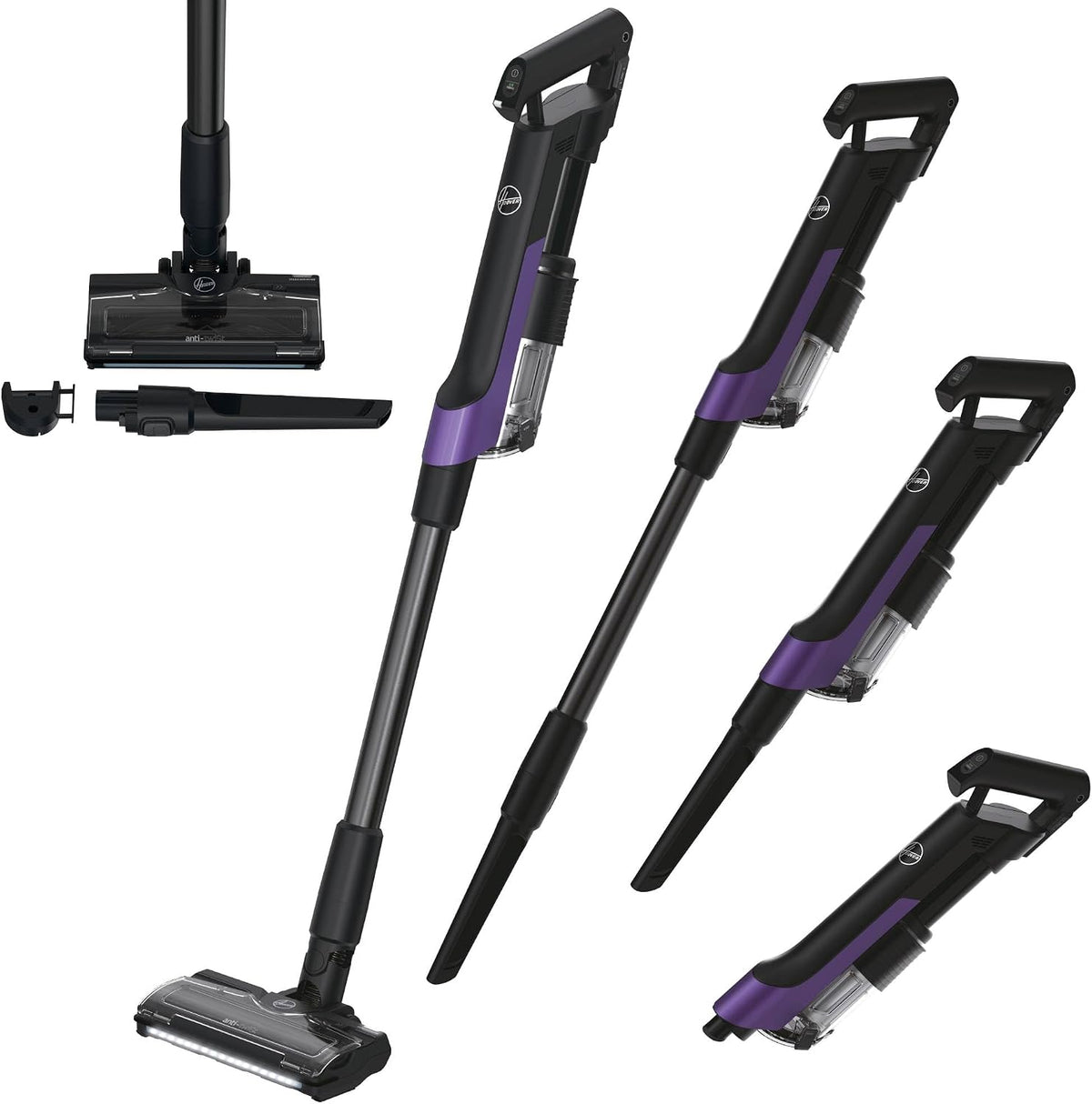 Hoover HF2 Aspirateur Balai sans Fil Puissant Ultraléger & Compact, 165W, Brosse Anti-emmêlement, Multi-sols Eclairage LED, Autonomie 40 Min