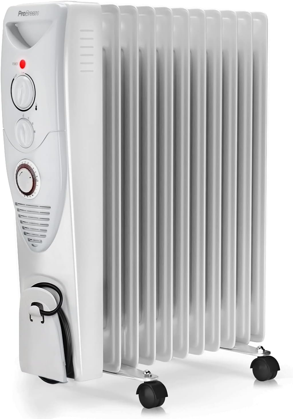 Pro Breeze Radiateur à Bain d'huile 2500W, 11 éléments - Chauffage électrique Portable avec Minuterie intégrée, 3 Niveaux de Chaleur