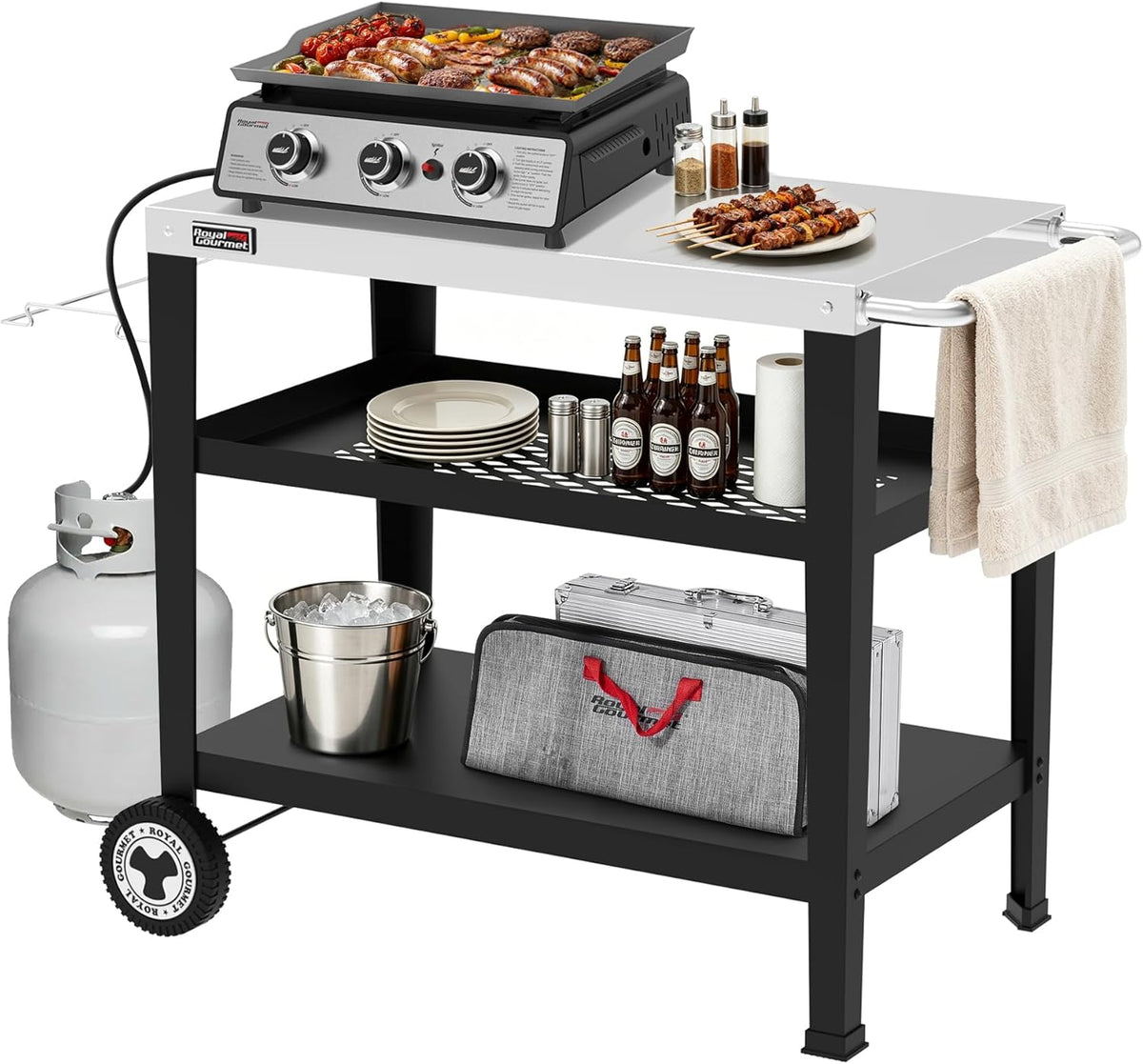 Royal Gourmet Table de Salle à Manger roulante avec Support pour Sac Poubelle, Jardin, terrasse, Barbecue, Cuisine