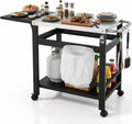 LIFERUN Desserte Barbecue Extérieur avec Table d'appoint Pliable, Chariot Plancha 2 Niveaux avec Dessus de Table en Acier INOX