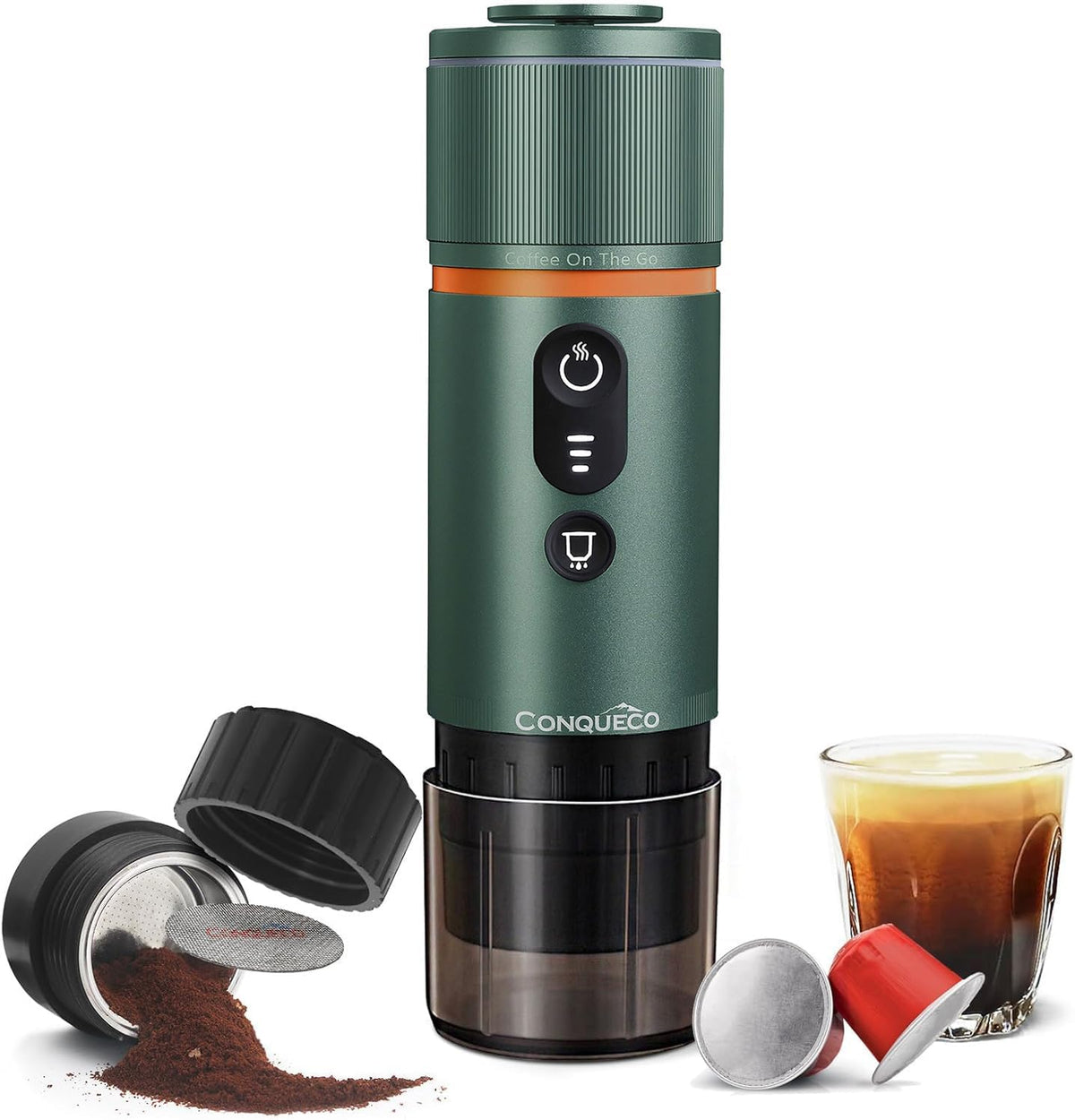 CONQUECO Macchina da Caffè Espresso Portatile - Auto chauffage Caffettiera Elettrica da Viaggio con Batteria - per 12V Auto e Camion e Campeggio