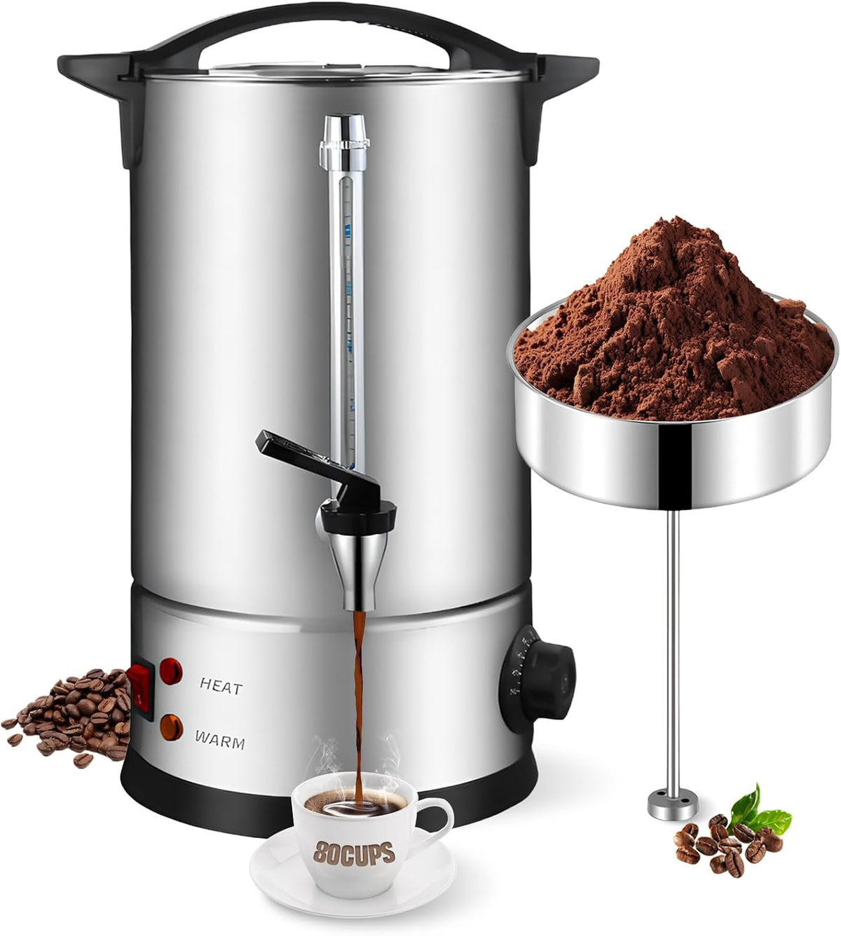 Percolateur à Café 12L avec Acier Inoxydable Filtre, 80 Tasses Cafetière Commerciale En Acier Inoxydable, Maintien au Chaud