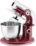 H.Koenig KM80 Robot Pétrin Vintage Professionnel Multifonctions 5.5L Rouge Puissant 1000W, Robot Cuisine Pâtissier Pétrin 4 vitesses, Fouet, Batteur