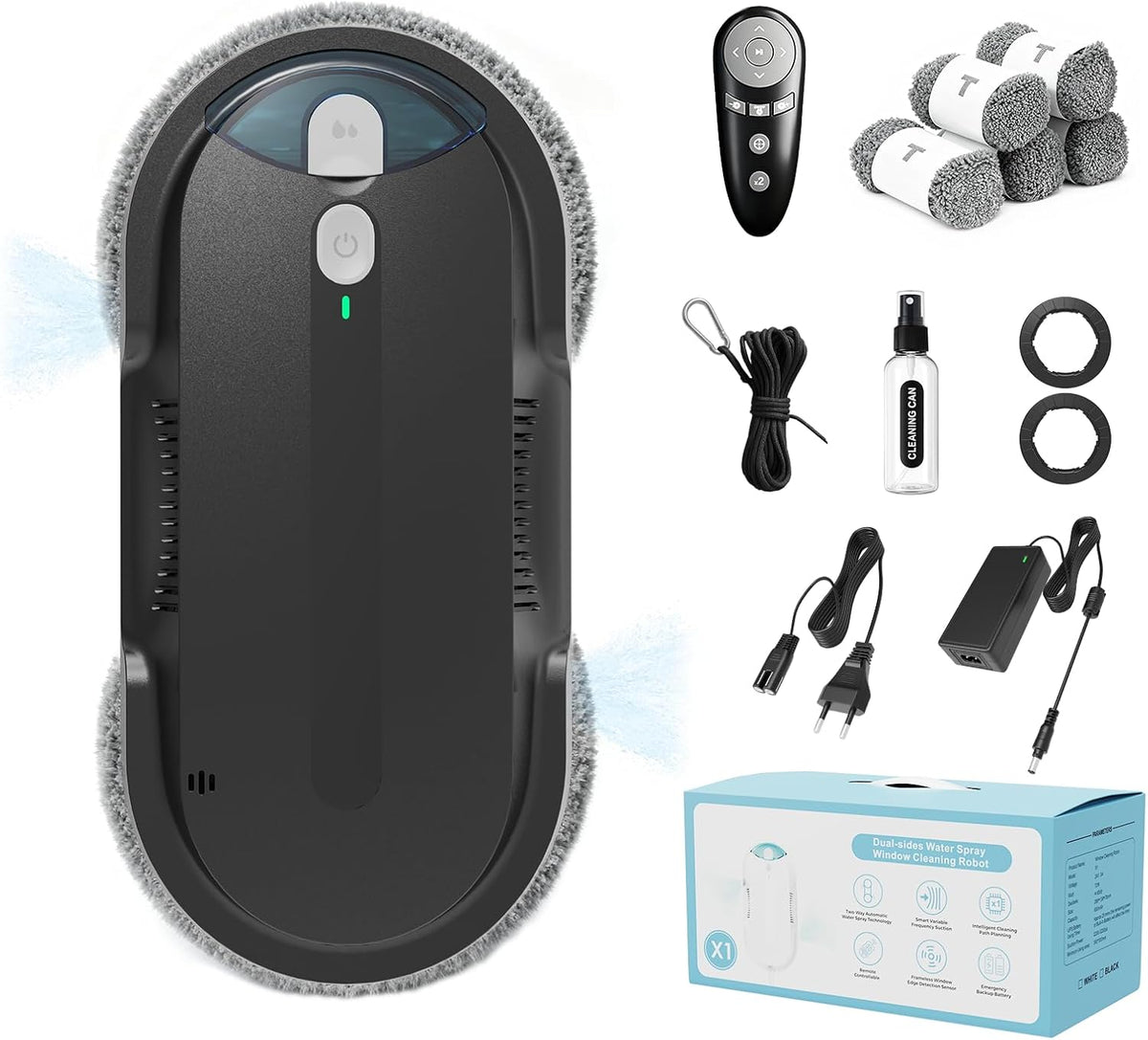 X1 Robot Nettoyeur de Vitres avec Spray Ultrasonique Bidirectionnel, Double hélice4800-6400pa, Réservoir 85ml, Détection des Bords